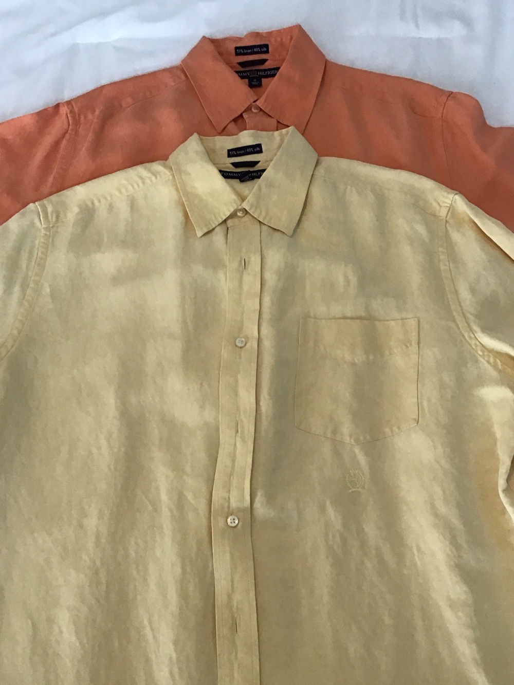 Set of 2 Tommy Hilfiger Button Down Linen & Silk Shirts in Yellow & Orange